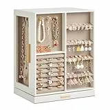 SONGMICS Schmuckkästchen 360° drehbar, Schmuckkasten 5 Schubladen, seitliche Glasfenster, geräumig, vertikale Schmuckaufbewahrung, offenes Design, Geschenkidee, weihnachten, wolkenweiß JBC170W01