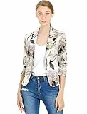 Allegra K Damen Gekerbter Kragen Offen Blazer Freizeit Jacke Büro Sakko Beige Lila Blumig XL