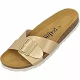 Palado Pantoletten Damen Tinos - bequeme Sandalen Made in Spain - elegante Hausschuhe mit Kork-Fußbett - modische Sommerschuhe Gold Lack UK6 - EU39