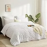 Boqingzhu Seersucker Bettwäsche Set Weiß 135x200cm Atmungsaktiv Kühlend für Sommer Bettbezug & Kissenbezug mit Reißverschluss