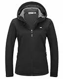 33,000ft Damen Fleece Gefütterte Softshelljacke Wasserdichte Funktionsjacke Fahhradjacke mit Kapuze Winddichte Übergangsjacke Windbreaker zum Radfahren, Wandern Schwarz 36