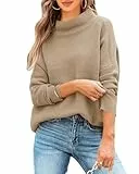Imily Bela Pullover Damen Rollkragen Gerippt Langarm Strickpullover Elegant Herbst Winter Gestrickt Oberteile Stretch Lose(Khaki,L)