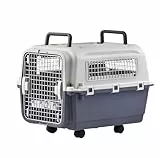 Lanco – Tragbare und atmungsaktive große Hundetrage aus Kunststoff. Haustiere Hunde und Katzen. Widerstandsfähiges Material. Maße 80x56x65 cm. Zwei Griffe. Graue und weiße Farbe.
