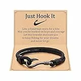 Flongo Lustige Angelhaken Armband für Fischer: Originelles Fishhook Armreif mit Nylonschnur - Edelstahl Anglergeschenk mit Just Hook It Nachrichtenkarte - Angler Geschenk für Damen Herren
