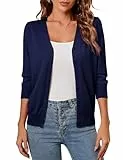 Clearlove Strickjacke Damen V-Ausschnitt Knitted Cardigan 3/4 Arm Strickweste Top Casual Weiß Basic Jäckchen Strickmantel mit Knopf M