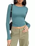 MOLERANI Langarmshirt Damen Eng Skims Tops Langarm Rundhals Oberteile Basic Einfarbig Tee Tops Casual Oberteile Hellblau Grün XS