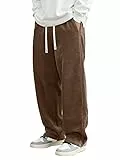 JMIERR Herren Cordhose Baggy Braun Freizeit Jogginghose Weite Beine Sweathose Loose Fit Mit Elastische Taille M