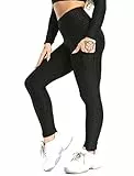 SEASUM Damen-Yogahose mit hoher Taille, Bauchweg-Leggings, für schlanke Optik sorgende Leggings, für Training, Laufen, Po-Push - Schwarz - Groß