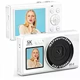 Digitalkamera 5K 80MP Kamera Fotokamera mit 2,4' LCD Screen & 1,5' Selfie Display, 18X Digitalzoom, 32GB TF Karte, Vlogging Digital Camera Kompak Fotokamera für Jugendliche Anfänger as Gitf Weiß