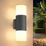 YindaLux 14W LED Aussenlampe Wand, IP65 Up and Down Wandleuchte Innen/Außen mit 2*GU10 LED Lampen, 3000K Modern Außenleuchte mit 350° Drehbarkeit, Aluminium Außenwandleuchte für Terrasse, Anthrazit