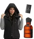 TODWARM Heizweste Damen mit Powerbank 16000mAh, Beheizbare Weste Damen 15 Heizzonen Abnehmbarer Hoodie Weste Beheizbar Damen für Camping Wandern Wintersport Schwarze L