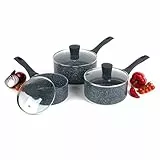 Russell Hobbs COMBO-4838A Nightfall Stone Antihaftbeschichtete Kochgeschirr mit Deckel aus Hartglas, 3-teiliges Kochgeschirr-Set, 16 /18/20 cm, Induktionswannen, geeignet für alle Herdtypen, Aluminium