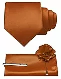 JEMYGINS 8 cm einfarbige formelle Krawatte und Einstecktuch mit Krawattenklammer, Reversnadel-Set, Herrenkrawatte für Business und Hochzeit, 4 Stück, rust, Einheitsgröße