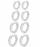 MOROTOLE 4 Paar kleine Creolen für Damen 925 Silber Post Huggie Set 18 Karat Gold/Silber Creolen Schläfer Ohrringe für Mädchen Mehrere Piercings Kleine Kugelohrstecker