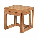 MR. DEKO® Beistelltische Verwood 2er Set Teak | Outdoormöbel Tisch | Stabile Tische für Balkon, Terrasse, Wintergarten, Garten