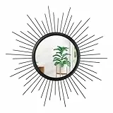 HLFMVWE Sunburst Wandspiegel, Schwarz Große Speichen Wanddekor Spiegel Bohemian Home Rund Modern Metall Wandkunst Spiegel für Wohnzimmer Flur Schlafzimmer Badezimmer 60x60cm