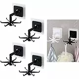 FuninCrea 4 Stück Haken, 360° Drehbarer Klapphaken Wandhalterung Bohrungsfreier Geschirraufhänger, 180° Vertikaler Klapphaken für Die Aufbewahrung von Küchen- und Badezimmerregalen zu Hause (Schwarz)