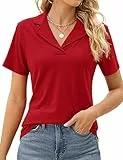 Rapbin Damen Polo Shirt Kurzarm Classic Retro Bluse Damen Basic Polohemd Casual Business Elegante Sommer Tops(Red,XL