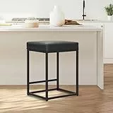 ALPHA HOME Barhocker, Counter Höhe Barhocker mit Fußstütze, Frühstück Bar Stuhl von Pu Leder Backless, Küche Esszimmer Cafe Stuhl für Innen-und Außenbereich (Schwarz)