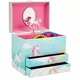 Jewelkeeper Einhorn Schmuckkästchen für Mädchen - Rosa Spieluhr Schmuckschatulle mit Spiegel und 2 Ausziehschubladen - The Beautiful Dreamer Melodie - zur Aufbewahrung von Kinderschmuck