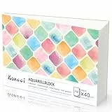 Koncci Aquarellpapier A4, 40 Blatt Aquarellblock, Kaltgepresst 300g/m² Weißes Aquarell Papier, Watercolor paper für Aquarellmalerei und Zeichnung, Geeignet für Studenten, Anfänger, Künstler