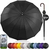 Royal Walk Groß XXL 54 inch Automatik Reise Golf Regenschirm für Damen und Herren Sturmfest Windsicher Leicht Klassisch für 2 Personen Holzgriff Wasserabweisend 16 Rippen Unisex 120cm (Schwarz)