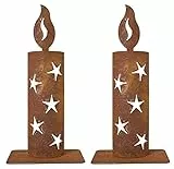 2 x Kerzen Metall Rost mit Sternenausschnitten Windlicht Edelrost Stern Deko 2er Set H=30 cm