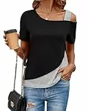 ZASFOU Damen Sommer Kurzarm Tops Off Shoulder T Shirt Locker Shirts Lässig Tunika Bluse Oberteile Geschenk für Frauen