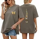 TOMEEK T-Shirt Für Damen Top Sommer Oversize Shirt Rundhals Kurzarm Baumwolle Weiße Tshirts Vintage Loose Tshirt Lockere Passform Basic Tee Kurzärmelig(Dunkelgrau,M)