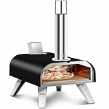BIG HORN OUTDOORS Pizzaöfen Outdoor Holzpellet Pizzaofen Holzbefeuert Pizzabereiter Tragbarer Edelstahl Pizzagrill Schwarz