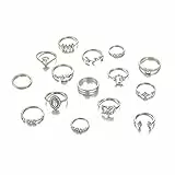 fdsmall Vintage Edelstein Ring Sets, 15pcs Silber Kristall Knuckle Stapeln Ringe Boho Blume Mond Mid Ringe Herz Welle Twist Kette Finger Ring Mid Ringe Schmuck für Frauen