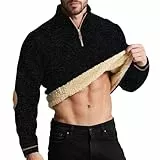 UHouse Herren Sweatshirt Gefüttert Winter Fleece Pullover mit Zip Dicke Sweatshirts Warm Arbeitspullover Stehkragen Winterpullover Freizeit Wollpullover Einfarbig Fleecepullover Pulli Schwarz XXL