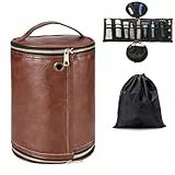 Luxspire Kulturbeutel Herren aus PU-Leder, Wasserdicht Reise-Kulturtasche mit 11 Fächern, Kosmetiktasche für Rasierer, Toilettenartikel, Geschenk für Männer, Braun