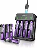POWXS 8X AA Lithium Akkus 3500mAh mit Batterie Ladegerät | Schnellladung für AA/AAA Akkus | Wiederaufladbare Batterien für Kameras, Spielzeug, Fernbedienungen