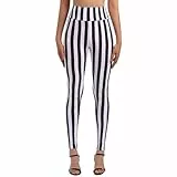 FYMNSI Damen Leggings Vertikal Gestreift Stretch Strumpfhose Leggins Streifen Lange Hosen Halloween Fasching Kostüm Hohe Taille Dünne Dehnbar Schlank Hüfthose Yoga Fitness Workout Hose Schwarz S