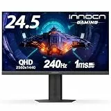 INNOCN 24,5 Zoll, 2560 x 1440p, 240 Hz, Gaming-Monitor, PC, IPS, HDR400, 1 Ms, HDMI, DisplayPort, höhenverstellbare Halterung, schwenkbar, montierbar, Schwarz, 25G2S Plus