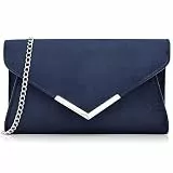 Milisente Clutch-Taschen für Damen, Hochzeit, Wildleder, Abendtasche, metallisch, Schultertasche, Marineblaues Wildlederimitat