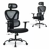 COLAMY Ergonomischer Bürostuhl – Bequemer Schreibtischstuhl mit 9,5 cm Sitzpolster, 3D-Armlehnen, Verstellbarer Kopfstütze, für Büro, Homeoffice & Studium, Schwarz