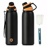 Fjbottle Edelstahl Trinkflasche Sport mit Magnetischem Deckel 1L, 800ml, 600ml, 400ml BPA-Frei Auslaufsichere Kinder Flasche - Kohlensäure geeignet 1500ML Wasserflasche Thermo für Schule, Fitness