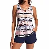 Hanna Nikole Zweiteiliger Badeanzug Damen Sport Badeanzug für Damen Tankini Stützend Push Up Tank Oberteil mit Badeshorts