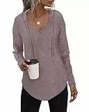 Kapuzenpullover Damen Leichter Pullover Hoodie Sweatshirs mit Taschen für den Herbst Hanfkaffee, 3XL