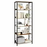 VASAGLE Bücherregal 6 Ebenen, Regal, Aufbewahrungsregal, 30 x 60 x 178 cm, mit Rückplatten, für Wohnzimmer, Arbeitszimmer, Homeoffice, Industrie-Design, vintagebraun-tintenschwarz LLS118B01