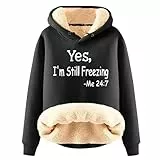 EMATOP Black Friday Angebote Teddy Fleece Sweatshirt Damen Warm Kapuzenpullover Casual Langarm Hoodie Baumwolle Vintage Langarmshirt Briefdruck Pullover mit Kapuze Fleecepullover