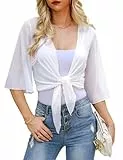 Wayleb Bolero Damen Festlich 3/4 Ärmel Cardigan Jacke Sommer Kurze Strickjacke Elegant Offen Kurzarm Bolero Jäckchen für Abendkleid, Weiß M