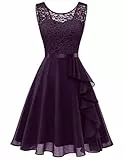 Berylove Abendkleider Elegant für Hochzeit Ärmellos Brautjungfernkleider Kurz Cocktailkleid Damen Elegant Hochzeitsgast Kleid Damen Hochzeitskleid 7052 Grape L