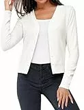 Aottori Strickjacke Damen Leichte Cardigan Langarm Kurz Bolero Sommer V-Ausschnitt Strickmantel Elegant mit Knöpfen Casual Einfarbig Weiß M