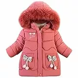 Amur Leopard Kinder Winterjacke Mädchen Wintermantel mit Kapuze Warm Winter Jacke Steppjacke Kinderjacke, Wassermelone Rot, 3-4 Jahre