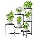 iDavosic.ly Pflanzenständer Metall Groß mit 6 Etagen, Blumenständer Pflanzenregal Blumenregal Indoor Outdoor, Faltbar Blumentreppen Innen Plant Stand Shelf für Garten Balkon Wohnzimmer (Rund, Schwarz)