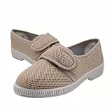 JOMIX Senioren Hausschuhe Damen mit Klettverschluss Pantoffeln Diabetiker Atmungsaktiv Mesh Bequem Leicht Weit öffnend Rutschfeste Sohle Geeignet für Empfindliche Füße AITD2616 Beige 39