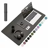 YSAGi Schreibtischunterlage, Mauspad mit Leder und Rutchfeste Wildleder, Multifunktionales Office Mousepad Laptop Schreibunterlage, Tisch-Schutz Unterlage für Büro/Home-Office (Dunkelgrau, 80x40cm)